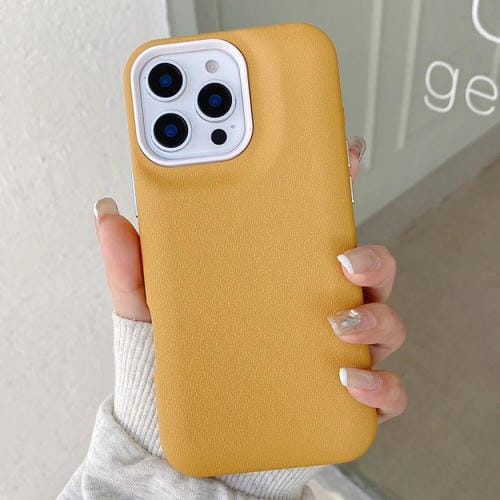 Funda de Cuero con Textura para iPhone 14 Pro Max (Amarilla)