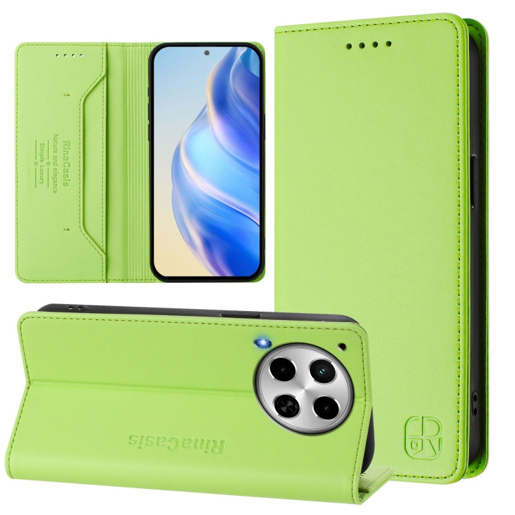 Funda Cuero Rfid Doble Pliegue Succión Magnética para Tecno Camon 30 4G/5G Rc01 (Verde Hierba)