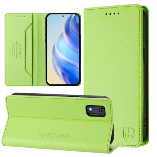 Funda de Cuero Rfid para Tecno Pop 6C y Itel A18 Rc01 con Doble Pliegue y Succión Magnética (Verde Hierba)