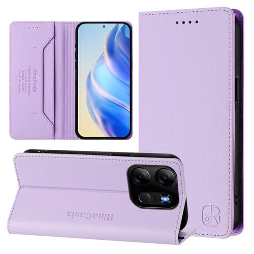 Funda de Cuero con Doble Pliegue y Succión Magnética RFID para Tecno Pop 7/7 Pro/Spark Go 2023 Rc01 (Morado Claro)