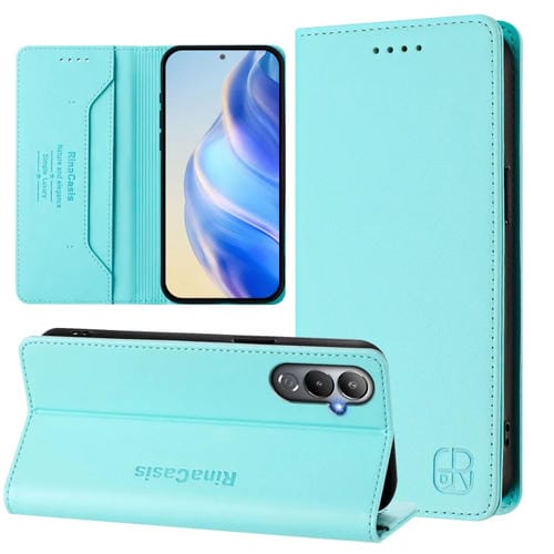 Funda de Cuero para Tecno Pova 4 Rc01 con Doble Pliegue y Succión Magnética Rfid (Verde Menta)
