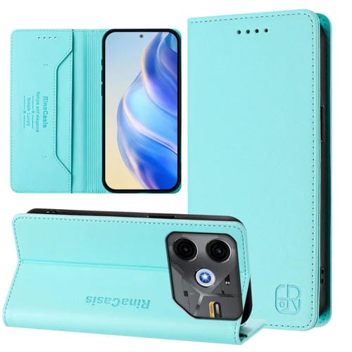 Funda de Cuero Rfid para Tecno Pova 6 Neo Rc01 con Doble Pliegue y Succión Magnética (Verde Menta)