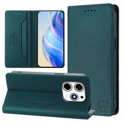 Funda de Cuero con Doble Pliegue y Succión Magnética Rfid para Tecno Spark 10 Pro Magic Rc01 (Verde Oscuro)