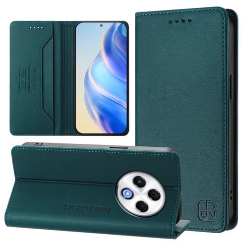 Funda de Cuero para Tecno Spark 30 4G Rc01 con Doble Pliegue y Succión Magnética Rfid (Verde Oscuro)