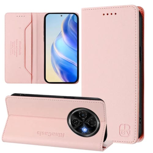 Funda de Cuero con Doble Pliegue y Succión Magnética RFID para Tecno Spark 30C Rc01 (Rosa)