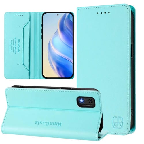Funda de Cuero con Doble Pliegue y Succión Magnética Rfid para Itel A23 Pro / A17 / Tecno Pop 5 Rc01 (Verde Menta)