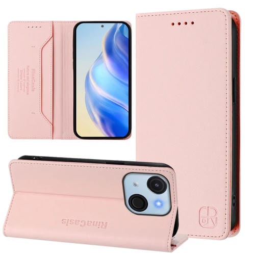 Funda de Cuero Rfid para Teléfono Itel A50C Rc01 con Doble Pliegue y Succión Magnética (Rosa)
