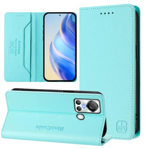Funda de Cuero Rfid para Teléfono Itel S18/Vision 5 Rc01 con Doble Pliegue y Succión Magnética (Verde Menta)
