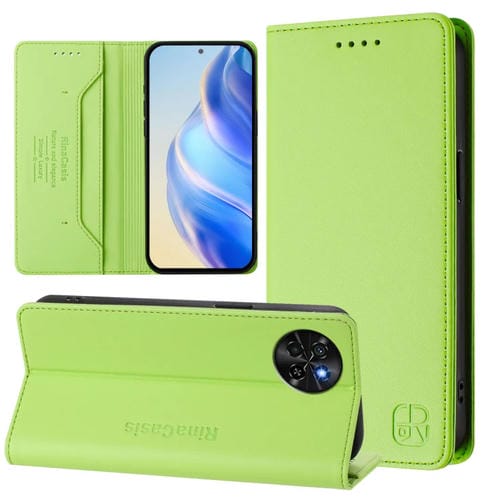 Funda de Cuero Itel S23 S665L Rc01 con Doble Pliegue y Succión Magnética (Verde Hierba)