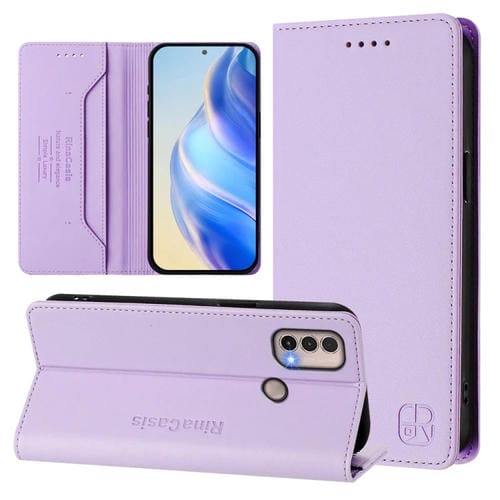 Funda de Cuero con Doble Pliegue y Succión Magnética para Motorola Moto E40/E30/E20 Rc01 (Morado Claro)