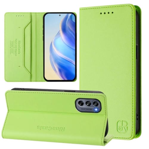 Funda de Cuero con Doble Pliegue y Succión Magnética para Motorola Moto G62 5G Rc01 (Verde Hierba)