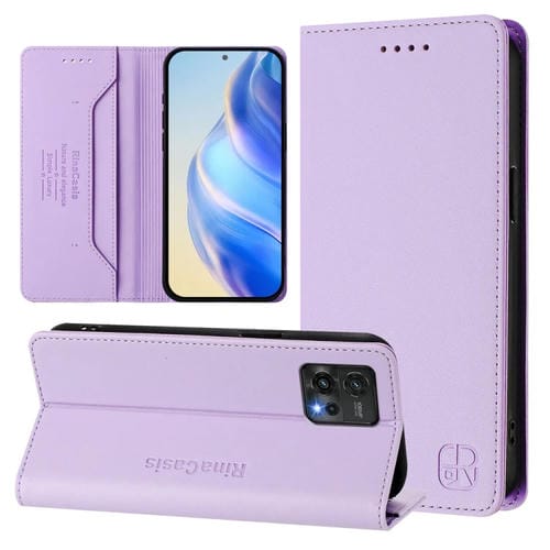 Funda de Cuero Rfid para Motorola Moto G72 Rc01 con Doble Pliegue y Succión Magnética (Morado Claro)