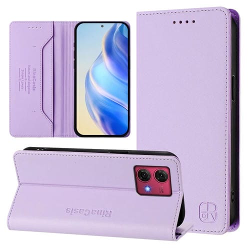 Funda de Cuero Rfid con Doble Pliegue y Succión Magnética para Motorola Moto G84 Rc01 (Morado Claro)