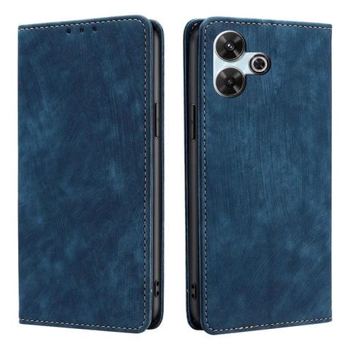 Funda de Cuero Magnética con Cepillo Antirrobo Rfid para Redmi 13 4G (Azul)