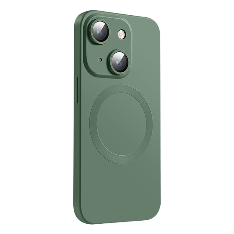 Funda de Silicona Líquida Magsafe para iPhone 15 Plus Textura Cd (Verde Oscuro)