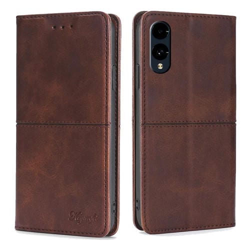 Funda de Cuero Magnética con Textura de Vaca para Fujitsu Arrows We2 (Marrón Oscuro)