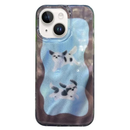 Funda TPU Doble Capa iPhone 13 Patrón Imd Gatos y Perros (Azul)