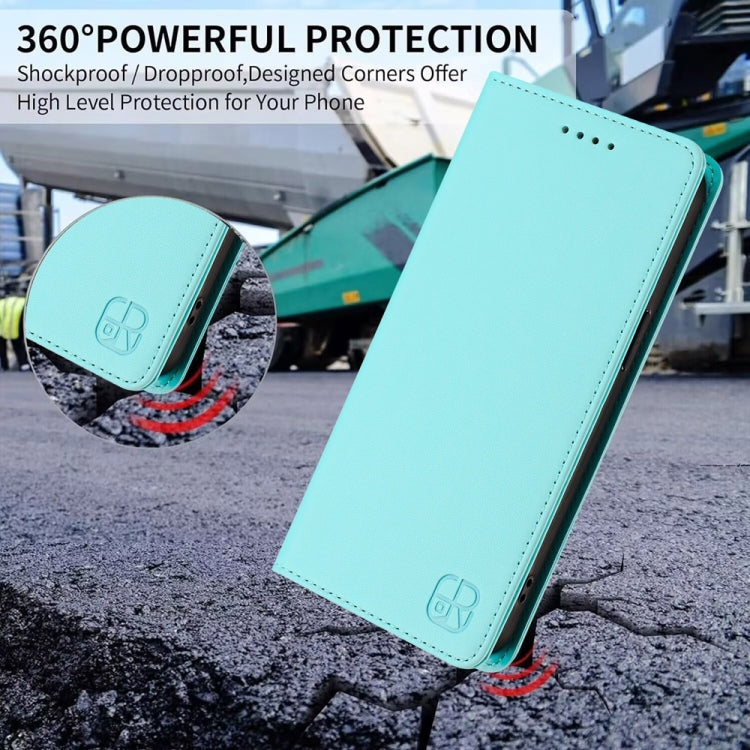 Funda de Cuero con Doble Pliegue y Succión Magnética RFID para OnePlus 9 Rc01 (Verde Menta)