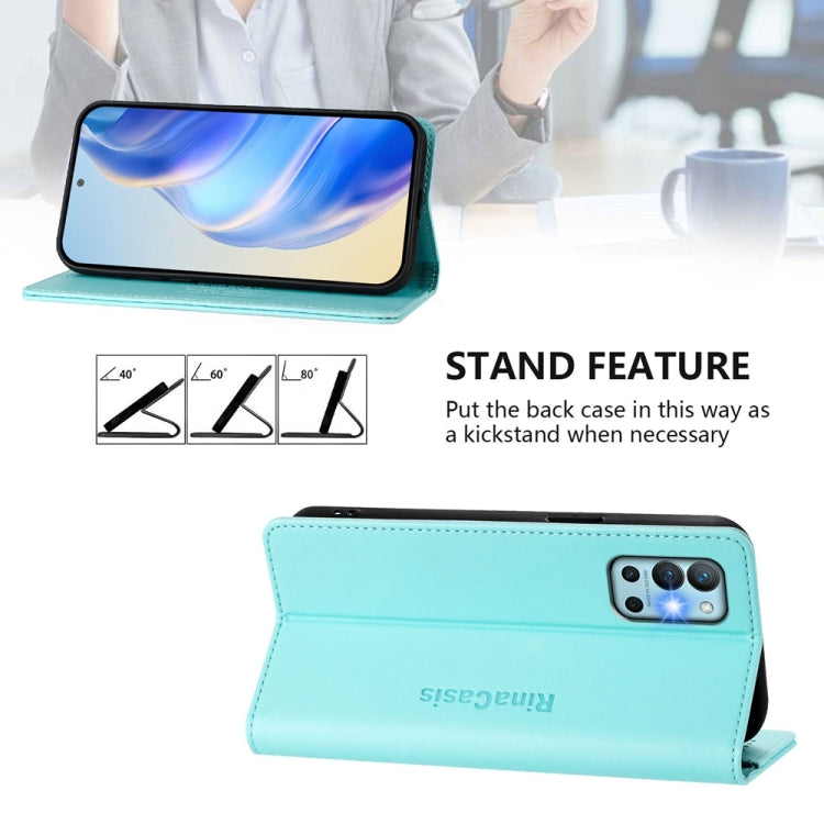 Funda de Cuero con Doble Pliegue y Succión Magnética para OnePlus 9R y 8T Rc01 (Verde Menta)