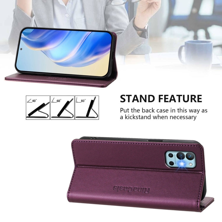 Funda de Cuero con Doble Pliegue y Succión Magnética para OnePlus 9R y 8T Rc01 (Violeta)