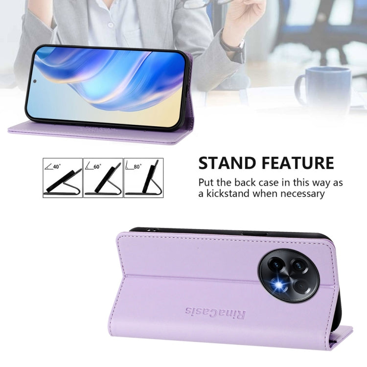 Funda de Cuero con Doble Pliegue y Succión Magnética RFID para OnePlus 11R Rc01 (Morado Claro)