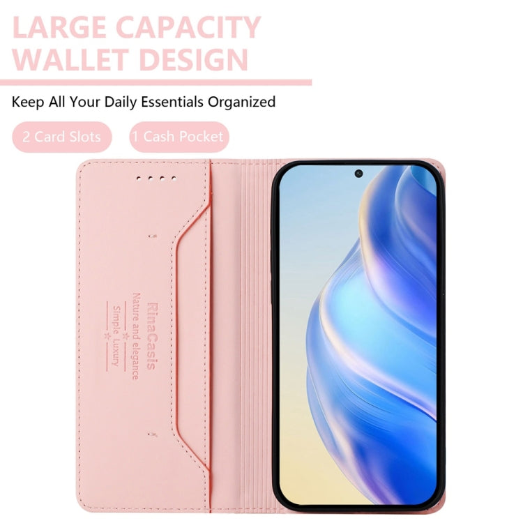 Funda de Cuero con Doble Pliegue y Succión Magnética para OnePlus 12 Global Rc01 (Rosa)