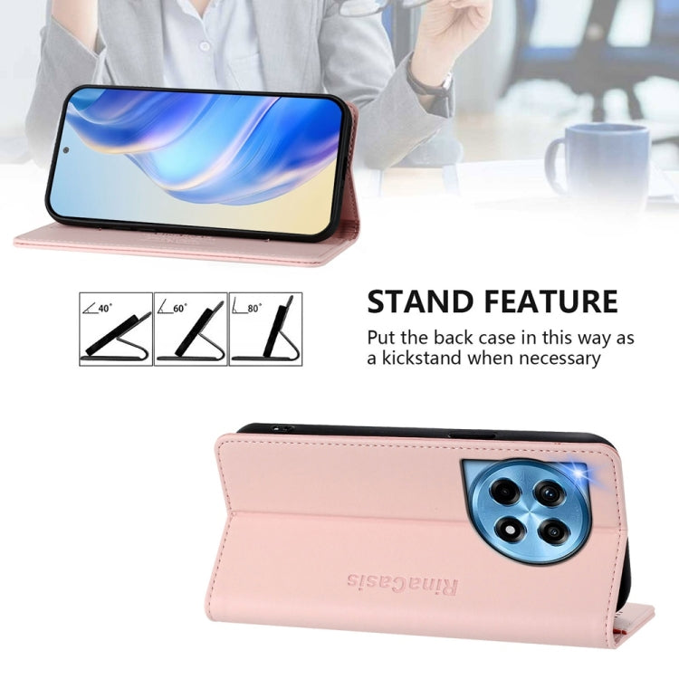 Funda de Cuero con Doble Pliegue y Succión Magnética para OnePlus 12 Global Rc01 (Rosa)