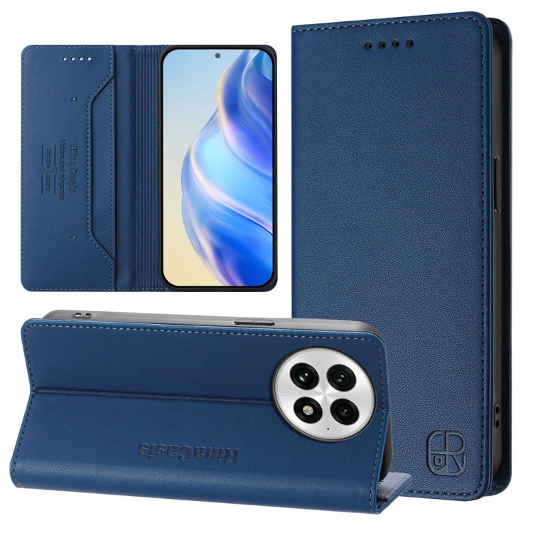 Funda de Cuero con Doble Pliegue y Succión Magnética RFID para OnePlus 13 Rc01 (Azul Oscuro)