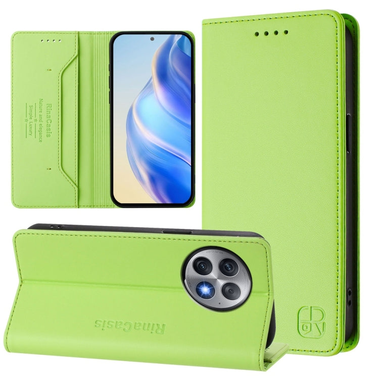 Funda de Cuero con Doble Pliegue y Succión Magnética RFID para OnePlus Ace 2 Pro Rc01 (Verde Hierba)