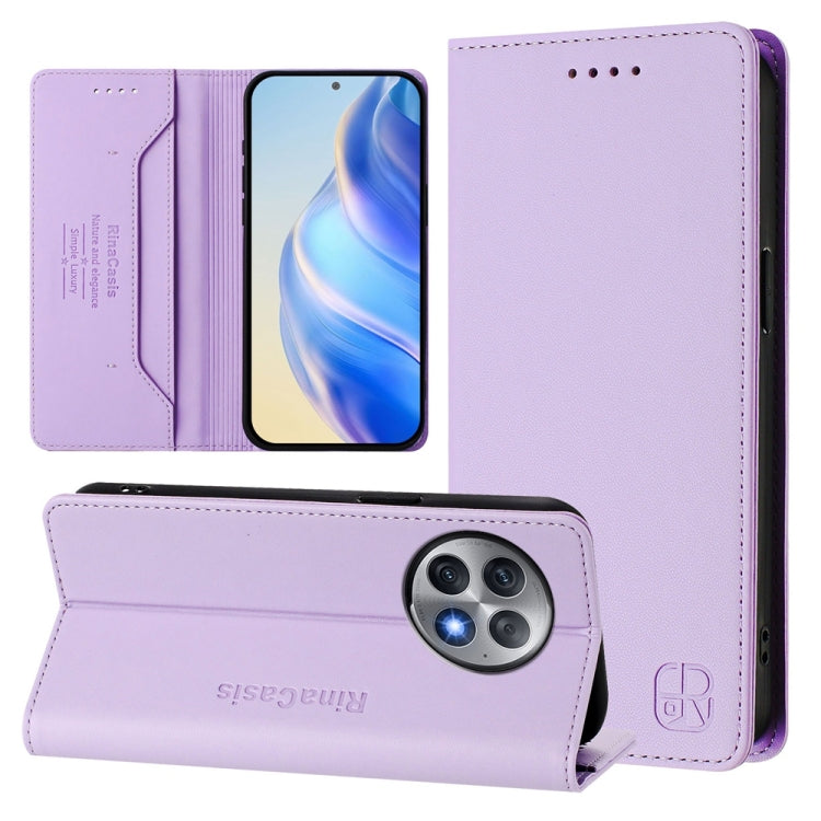 Funda de Cuero con Doble Pliegue y Succión Magnética para OnePlus Ace 2 Pro Rc01 (Morado Claro)