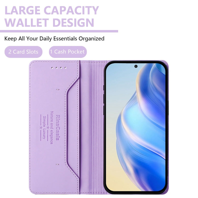 Funda de Cuero con Doble Pliegue y Succión Magnética RFID para OnePlus Nord CE3 RC01 (Morado Claro)