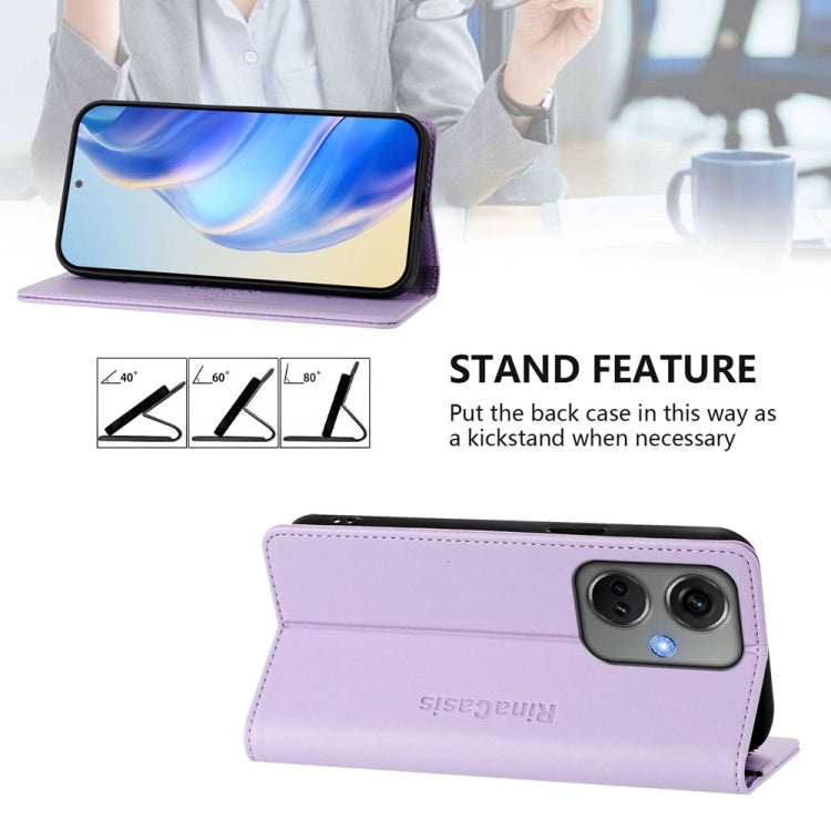 Funda de Cuero con Doble Pliegue y Succión Magnética RFID para OnePlus Nord CE3 RC01 (Morado Claro)