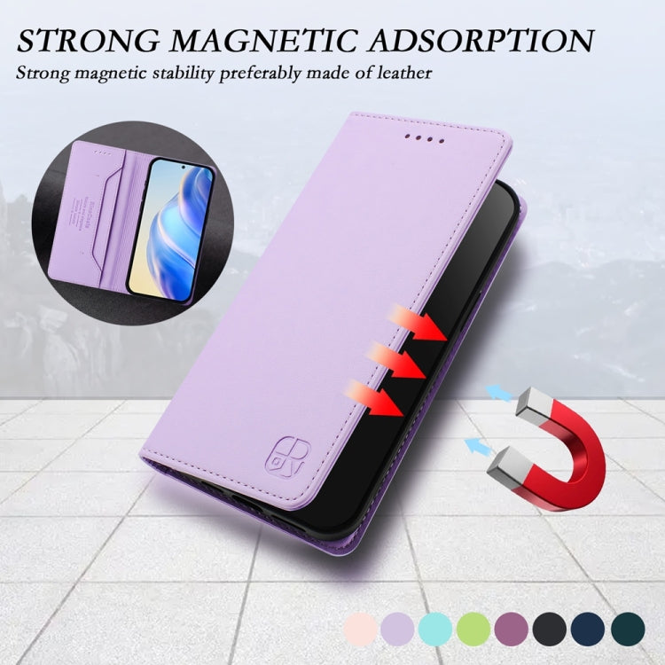 Funda de Cuero con Doble Pliegue y Succión Magnética RFID para OnePlus Nord N300 Rc01 (Morado Claro)