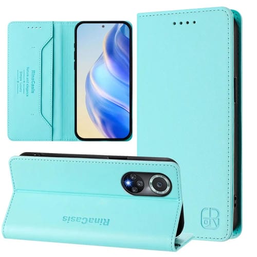 Funda de Cuero Honor 50 Pro Rc01 con Doble Pliegue y Succión Magnética Rfid (Verde Menta)