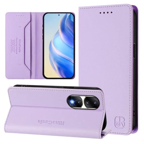 Funda de Cuero con Doble Pliegue y Succión Magnética Rfid para Honor 90 Pro Rc01 (Morado Claro)