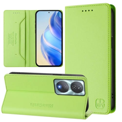 Funda de Cuero con Doble Pliegue y Succión Magnética Rfid para Honor 90 Smart / X7B 5G / 4G Rc01 (Verde Hierba)
