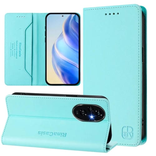 Funda de Cuero con Doble Pliegue y Succión Magnética Rfid para Honor 200 Pro Rc01 (Verde Menta)