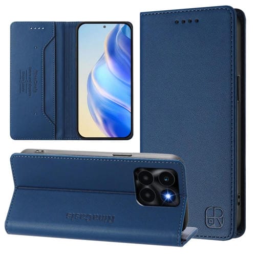 Funda de Cuero con Doble Pliegue y Succión Magnética Rfid para Honor X6A Rc01 (Azul Oscuro)