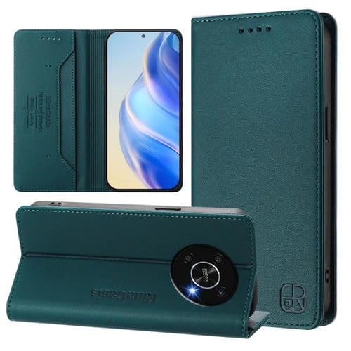 Funda de Cuero con Doble Pliegue y Succión Magnética Rfid para Honor X9 4G 5G y X30 5G Rc01 (Verde Oscuro)