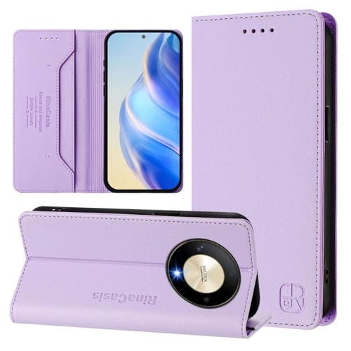 Funda de Cuero con Doble Pliegue y Succión Magnética Rfid para Honor X9B y Magic6 Lite 5G Global Rc01 (Morado Claro)