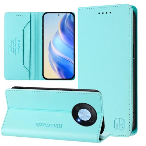 Funda de Cuero con Doble Pliegue y Succión Magnética Rfid para Huawei Enjoy 50 Pro/Nova Y90 Rc01 (Verde Menta)