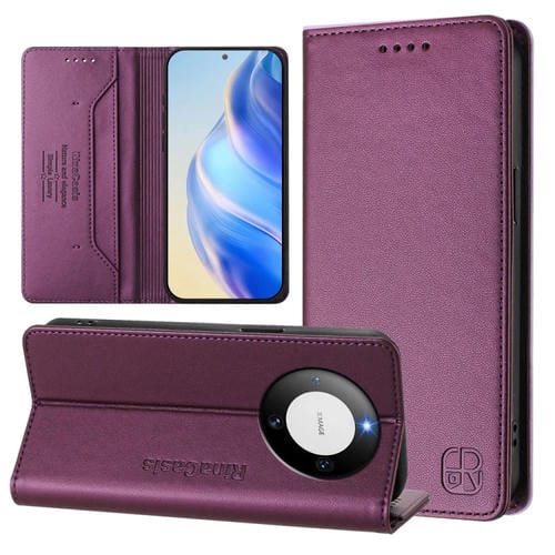 Funda de Cuero Huawei Mate 60 Pro y Mate 60 Pro+ Rc01 con Doble Pliegue y Succión Magnética (Violeta)