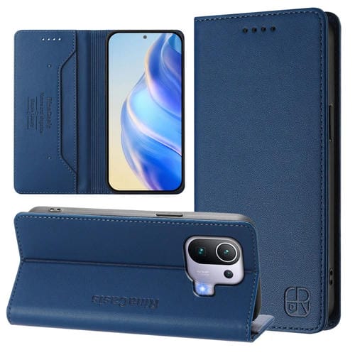 Funda de Cuero con Doble Pliegue y Succión Magnética para Teléfono Xiaomi Mi 11 Pro Rc01 (Azul Oscuro)