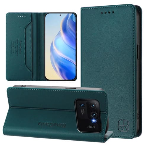 Funda de Cuero con Doble Pliegue y Succión Magnética para Xiaomi Mi 11 Ultra Rc01 (Verde Oscuro)