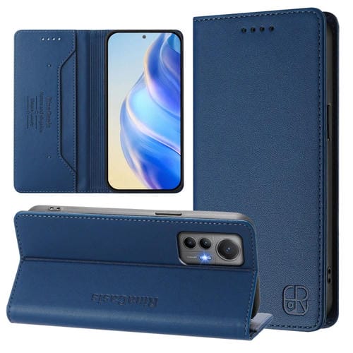 Funda de Cuero con Doble Pliegue y Succión Magnética para Teléfono Xiaomi 12 Lite Rc01 (Azul Oscuro)