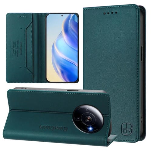 Funda de Cuero con Doble Pliegue y Succión Magnética Rfid para Xiaomi 12S Ultra Rc01 (Verde Oscuro)