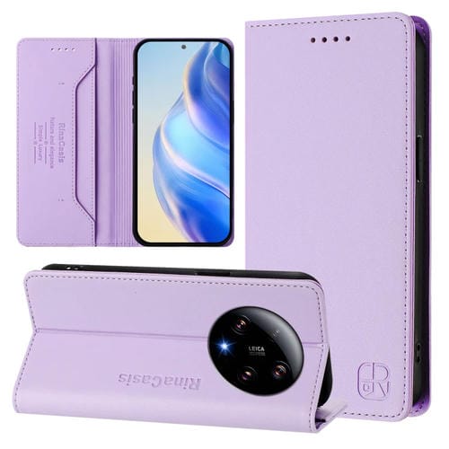 Funda de Cuero con Doble Pliegue y Succión Magnética Rfid para Xiaomi 13 Ultra Rc01 (Morado Claro)