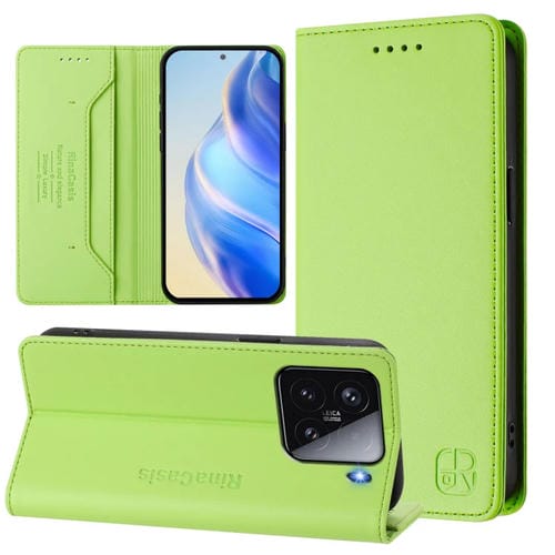 Funda De Cuero Con Doble Pliegue Y Succión Magnética Rfid Para Xiaomi 15 Rc01 (Verde Hierba)