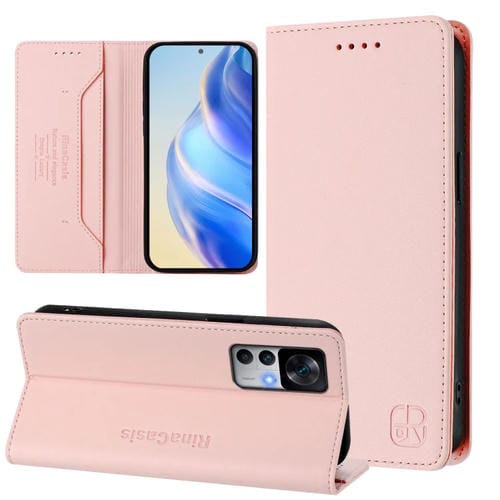 Funda de Cuero con Doble Pliegue y Succión Magnética para Redmi K50 Ultra / Xiaomi 12T / 12T Pro Rc01 (Rosa)