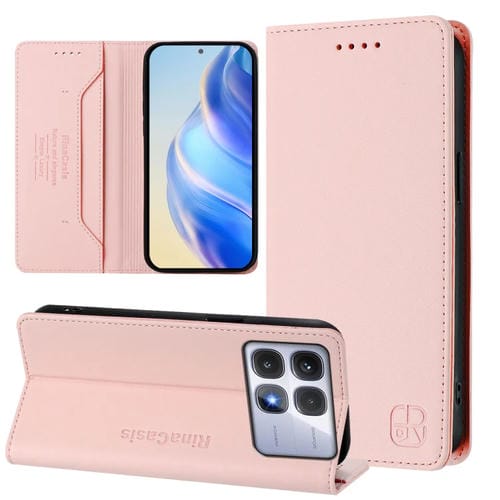 Funda de Cuero con Doble Pliegue y Succión Magnética para Redmi K70 Ultra 5G Global Rc01 (Rosa)